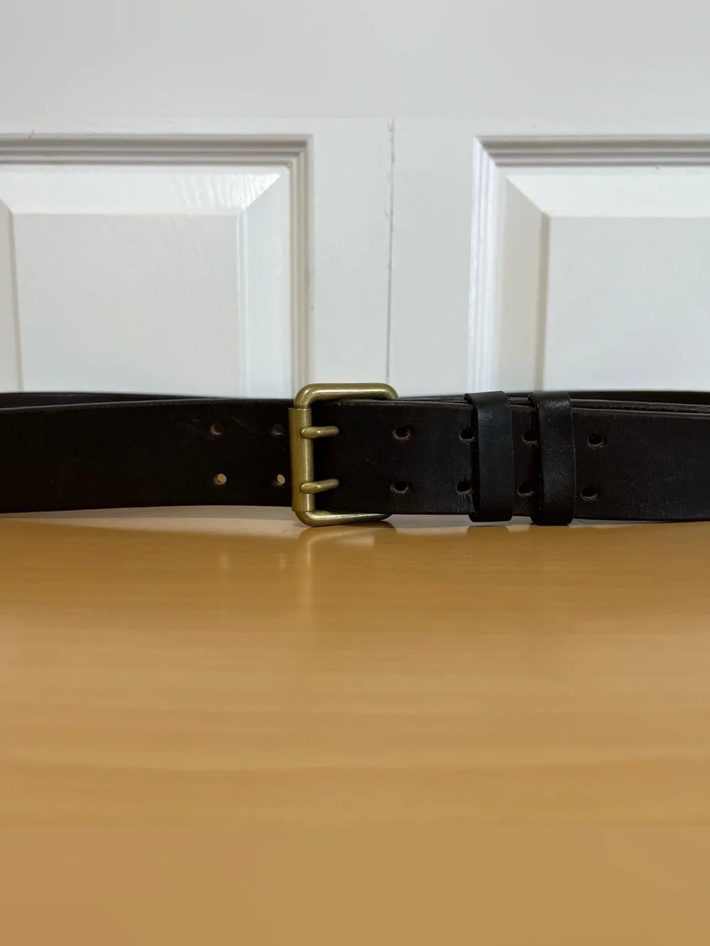 C.C. Filson Men's Dark Brown Double Prong Leather Belt with Brass Buckle Size 42